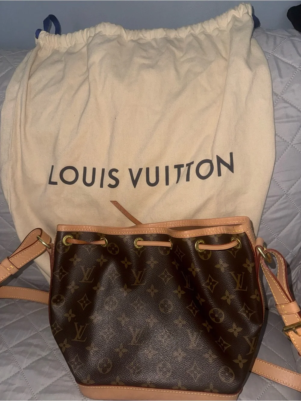 Louis Vuitton Monogram Canvas Drawstring Shoulder Bag in Brown and Tan